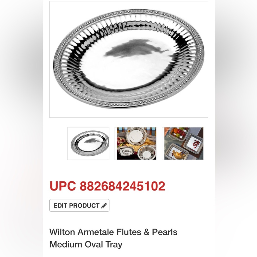 Wilton Armetale Medium Oval Serving Platter Flutes & Pearls Pattern 14.5 X 12 In